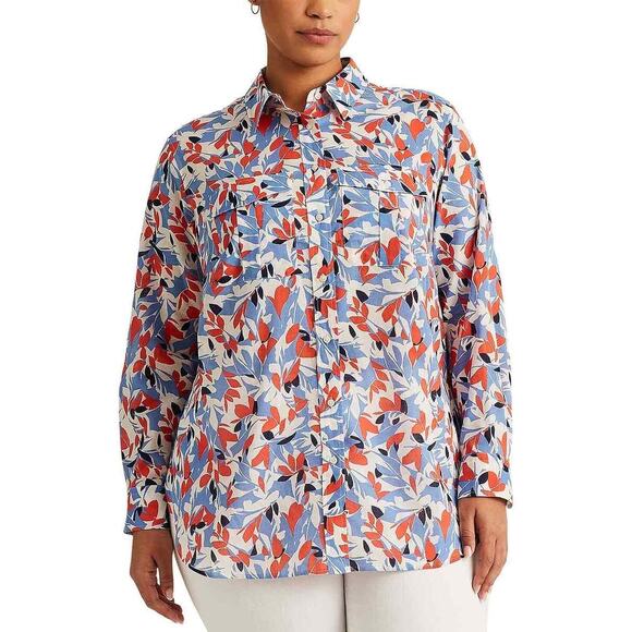 Lauren Cotton lightweight button shirt colorful abstract Ralph Lauren Sz 1X - Picture 2 of 10